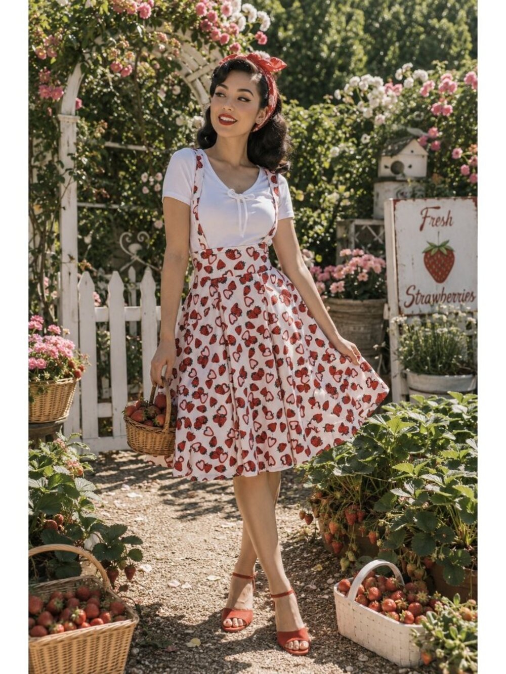Collectif Alexa Strawberry Swing Suspender Skirt Pinup VLV Retro